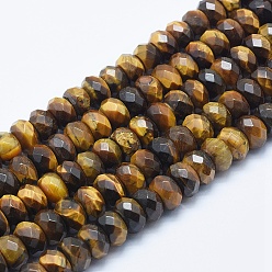Tiger Eye Natural Tiger Eye Beads Strands, Rondelle, Faceted, 10x6~6.5mm, Hole: 1mm, about 66pcs/strand, 16.14 inch(41cm)