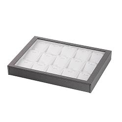 Gray Wooden Necklace Presentation Boxes, Covered with PU Leather, Organic Glass and Magnetic Stripe, Rectangle, Gray, 305x223x40mm