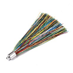 Colorful Fiber Tassel Big Pendant Decorations, with Platinum Plated Brass Finding, Colorful, 70~73x7~25mm, Hole: 1.8mm