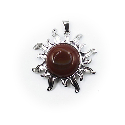 Red Agate Natural Red Agate Dyed Pendants, Sun Charms, with Platinum Plated Alloy Findings, 39x39mm