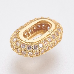 Golden Brass Micro Pave Cubic Zirconia Beads, Lead Free & Cadmium Free, Oval, Golden, 11x7x3.5mm, Hole: 2.5x6mm