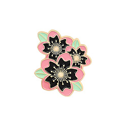 Black Creative Zinc Alloy Brooches, Enamel Lapel Pin, with Iron Butterfly Clutches or Rubber Clutches, Flower, Golden, Black, 30x25mm, Pin: 1mm