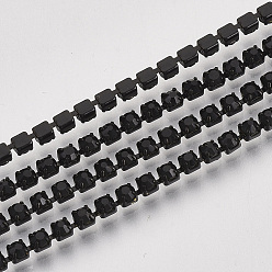 Chorro Cadenas de strass de diamantes de imitación de hierro de electroforesis, cadenas de la taza del Rhinestone, con carrete, jet, ss 12, 3~3.2 mm, sobre 10 yardas / rodillo
