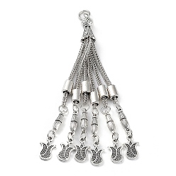 Antique Silver Tibetan Style Alloy Curb Chain Tassel Big Pendants, Flower, Antique Silver, 100x8.5mm, Hole: 5mm