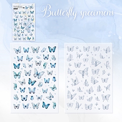 Light Sky Blue 2 Sheets Butterfly PET Waterproof Self Adhesive Stickers, Silver Stamping Butterfly Decals, for DIY Scrapbooking, Photo Album Decoration, Light Sky Blue, 168x118mm