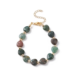 Agate Indienne Bracelet perlé coeur en agate indienne naturelle, bijoux en pierres précieuses pour femmes, 7-3/8 pouce (18.7 cm)