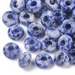 Jaspe Avec Point Bleu Perles européennes en jaspe bleu naturel, Perles avec un grand trou   , rondelle, 10x4.5mm, Trou: 4mm