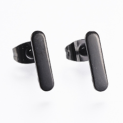 Gunmetal 304 Stainless Steel Stud Earrings, Rectangle, Gunmetal, 12x3x1mm, Pin: 0.8mm
