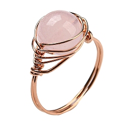Розовый Кварц Кольцо на круглый палец из натурального розового кварца, покрытие стойки латунное кольцо из розового золота, внутренний диаметр: 20 мм