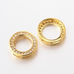 Golden Ring Brass Micro Pave Cubic Zirconia Pendants, Multi-strand Links, Lead Free & Nickel Free, Golden, 15x3mm, Hole: 4X1mm