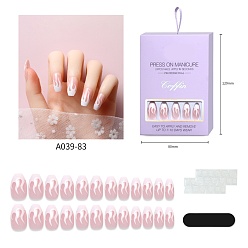 Pale Violet Red Plastic Full Cover False Nail Tips, Press-On Nail Art Detachable Manicure, Trapezoid with Fire Pattern, Pale Violet Red, 17.1~22.8x7~13.6mm, 24pcs/box