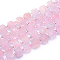 Quartz Rose Naturel a augmenté perles de quartz brins, facette, cube, 9~10.5x9~10.5x9~10.5mm, Trou: 1mm, Environ 32 pcs/chapelet, 15.55 pouce (39.5 cm)