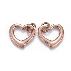 Oro Rosa 304 encantos de corazón abierto de acero inoxidable, con anillo de salto, oro rosa, 14x14x2 mm, agujero: 4 mm