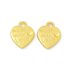 Matte Gold Color Rack Plating Alloy Charms, Cadmium Free & Lead Free & Nickle Free, Heart with Word Made with Love, Matte Gold Color, 12.5x9.5x1.5mm, Hole: 1.8mm