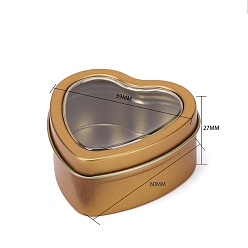Темно-Золотистый Подарочные коробки из жести с прозрачной крышкой, ящик для хранения сердца, темные золотарник, 6x5.9x2.7 см