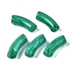 Vert Perles acryliques, pierre d'imitation, tube incurvé, verte, 34.5x13x11mm, Trou: 3.5mm, environ155 pcs / 500 g