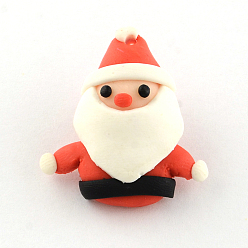 Red Handmade Christmas Santa Claus Polymer Clay Pendants, Red, 29x26x8mm, Hole: 1mm