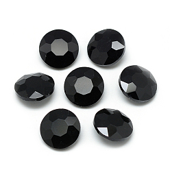 Black Pointed Back Glass Rhinestone Cabochons, Back Plated, Faceted, Flat Round, Black, 14x5.8mm
