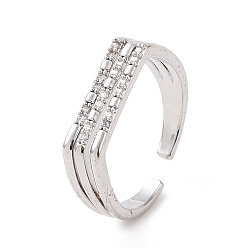 Платина Прозрачное кубическое циркониевое тройное открытое кольцо-манжета, украшения из латуни для женщин, платина, внутренний диаметр: 17 мм