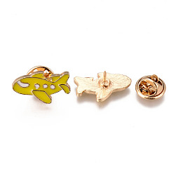 Gold Alloy Enamel Brooches, Enamel Pin, with Brass Butterfly Clutches, Airplane, Light Gold, Cadmium Free & Nickel Free & Lead Free, Gold, 21x12.5x2mm, Pin: 1mm