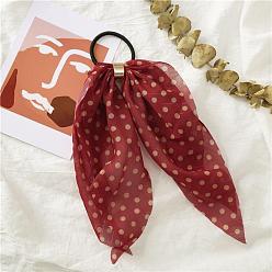 FireBrick Polka Dot Pattern Cloth Elastic Hair Accessories, for Girls or Women, with Iron Findings, Hair Ties with Long Tail, Knotted Bow Hair Scarf, FireBrick, 250mm