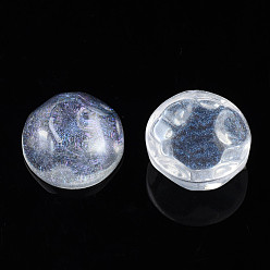 Clear Transparent Resin Cabochons, Water Ripple Cabochons, with Glitter Powder, Half Round, Clear, 17.5x7.5~8mm