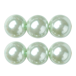 Vert Clair Brins de perles rondes en verre teinté écologique, Grade a, cordon en coton fileté, vert clair, 8mm, Trou: 0.7~1.1mm, Environ 52 pcs/chapelet, 15 pouce