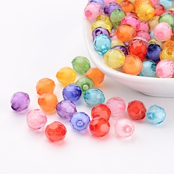 Mixed Color Transparent Acrylic Beads, Bead in Bead, Faceted, Round, Mixed Color, 10mm, Hole: 2mm, about 1100pcs/500g