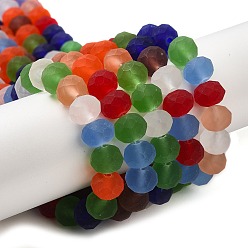 Mixed Color Transparent Glass Beads Strands, Faceted, Frosted, Rondelle, Mixed Color, 10mm, Hole: 1mm