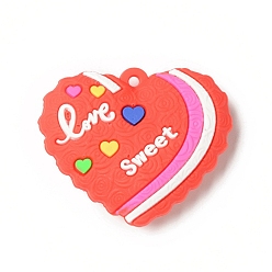 Heart Opaque Resin Pendants, Love Heart Charm, Orange Red, Word Love Sweet, Heart Pattern, 36x45x10mm, Hole: 3mm
