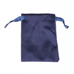Marine Blue Velvet Jewelry Drawstring Bags, with Satin Ribbon, Rectangle, Marine Blue, 10x8x0.3cm