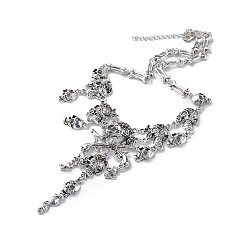 Plata Antigua Collar babero de aleación de calavera, collar apilable de borla de halloween para mujer, plata antigua, 18.18 pulgada (46.2 cm)