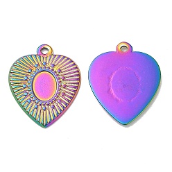 Rainbow Color Ion Plating(IP) 304 Stainless Steel Pendant Cabochon Settings, Heart Charms, Rainbow Color, Tray: 8x6mm, 23x19x1.5mm, Hole: 1.5mm