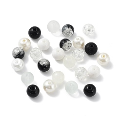White Glass Beads, Round, Mixed Style, White, 8~8.5x7.5mm, Hole: 0.8mm, 300pcs/bag