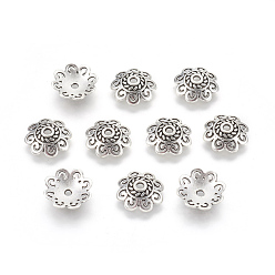 Античное Серебро  Крышки для бусин тибетского стиля, без кадмия, без никеля и без свинца, цветок, античное серебро, 12x12x4 мм, отверстие : 1.5 мм