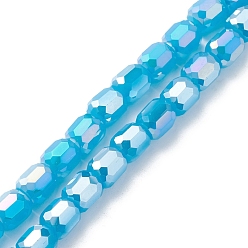 Blue Imitation Jade Glass Beads Strands, Faceted, Barrel, Blue, 9x8mm, Hole: 1.2mm, about 80pcs/strand, 27.64''(70.2cm)