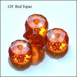 Dark Orange Imitation Austrian Crystal Beads, Grade AAA, Faceted, Flat Round, Dark Orange, 8x3.5mm, Hole: 0.9~1mm