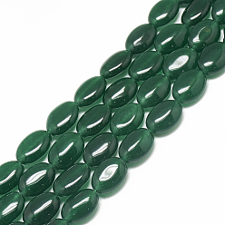 Verde Oscuro Hilo de abalorios/cuentas de jade natural, teñido, oval, verde oscuro, 13x9x5.5 mm, agujero: 1.5 mm, sobre 33 unidades / cadena, 15.2 pulgada