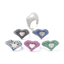 Mixed Color Heart Bling Jewelry for Teen Girl Women Gift, Round Cut Cubic Zirconia Wide Band Rings, Platinum Brass Open Cuff Rings, Mixed Color, US Size 8 1/2(18.5mm)