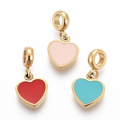 Mixed Color Ion Plating(IP) 304 Stainless Steel Enamel Charms, Heart, Golden, Mixed Color, 13.2mm, Charm: 8.6x6.5x1.8mm, Hole: 2.5mm