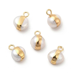 Light Gold Encantos de perlas naturales, con instrumentos de viento, plano y redondo, la luz de oro, 10~12x7~9x5~8 mm, agujero: 1.8 mm