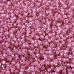 (RR556) Dyed Rose Silverlined Alabaster Perles rocailles miyuki rondes, perles de rocaille japonais, (rr 556) albâtre teinté argenté rose, 11/0, 2x1.3mm, trou: 0.8 mm, sur 1100 pcs / bouteille, 10 g / bouteille