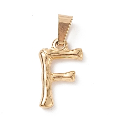 Letter F 304 Stainless Steel Pendants, Bamboo Style, Letter, Golden Color, Letter.F, 19x11x3mm, Hole: 3x7mm