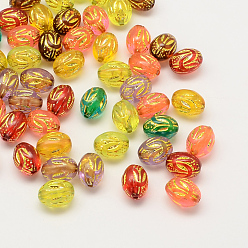 Color mezclado Chapado perlas ovales acrílicas, metal dorado enlaced, color mezclado, 10x13 mm, Agujero: 2 mm, sobre 720 unidades / 500 g