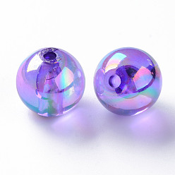 Violet Bleu Perles acryliques transparentes, de couleur plaquée ab , ronde, bleu violet, 16x15mm, Trou: 2.8mm, environ220 pcs / 500 g