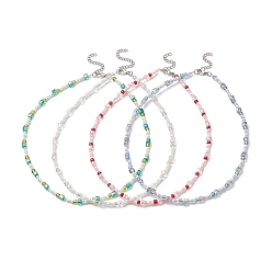 Mixed Color Glass Beaded Necklaces for Women, with 304 Stainless Steel Clasps, Mixed Color, 15.35 inch(39cm)