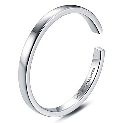 Платина Открытое кольцо-манжета из стерлингового серебра с родиевым покрытием 925, простое штабелируемое кольцо для женщин, платина, 2 мм, размер США 5 1/4 (15.9 мм)