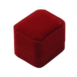 Dark Red Velvet Ring Boxes, Jewelry Gift Boxes, with Plastic, Rectangle, Dark Red, 60x50x47mm