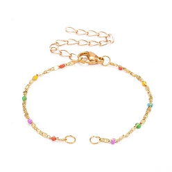 Colorful Enamel Bracelet Makings, with Brass Lumachina Chains, 304 Stainless Steel Lobster Claw Clasps & Jump Rings, Colorful, 5-1/2 inch(14cm), Hole: 2.5mm
