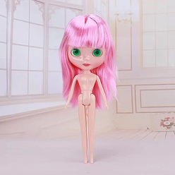 Pearl Pink Plastic Movable Joints Action Figure Body, with Head & Bang Straight Hairstyle, for Female BJD Doll Accessories Marking, Pearl Pink, 310mm